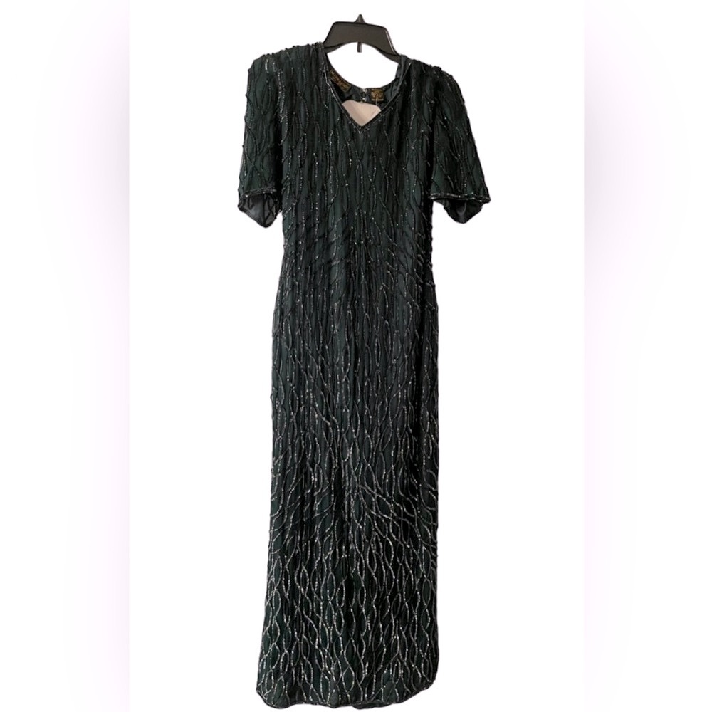 100% Silk Vintage (1980s) Mark & John by Sam Emerald Sequin Dress